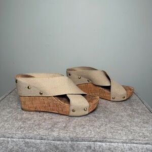 Lucky Brand Miller Linen and Cork Wedges Size 6